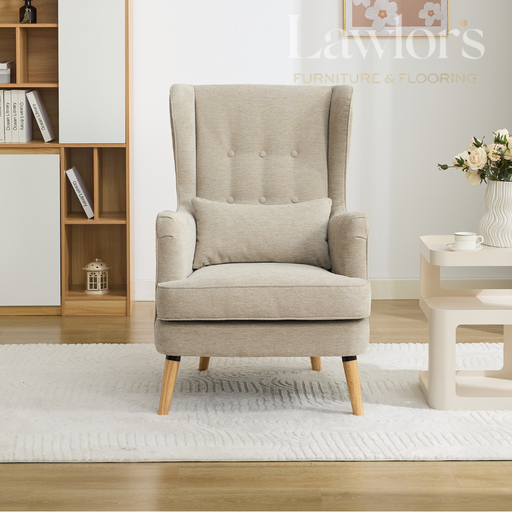 Beige armchair in a living room setting