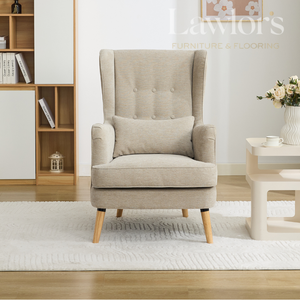 Beige armchair in a living room setting