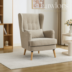 Beige armchair in a living room setting