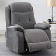 The Leona Lift & Rise Massage Chair in Light Grey & Tan features premium leather with motion recline, wireless charging and smooth mobility support