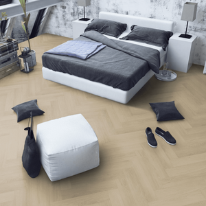 The Linen Oak Herringbone SPC Flooring - 4mm, classic design, AC5 durability, 100% waterproof, underfloor heating compatible
