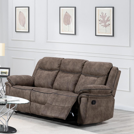 Relax in style with the Lismore Recliner Sofa in Brown Fabric featuring plush comfort, manual recline and modern design, the perfect living room upgrade