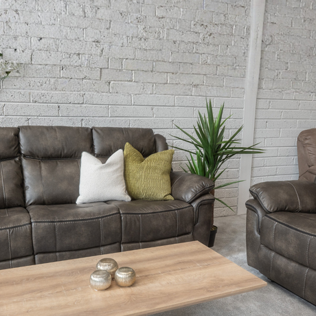 Relax in style with the Lismore Recliner Sofa in Grey Leathaire featuring plush comfort, manual recline and modern design, the perfect living room upgrade