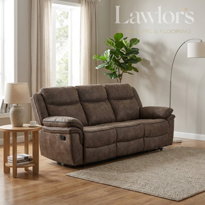 Brown 3 seater recliner sofa in a living room