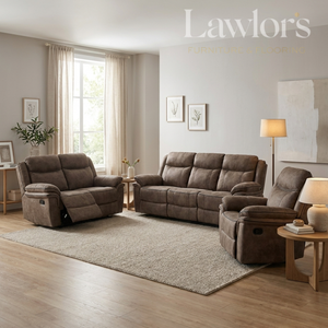 Brown recliner 3+2+1 sofa set in a living room