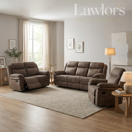 Brown recliner 3+2+1 sofa set in a living room