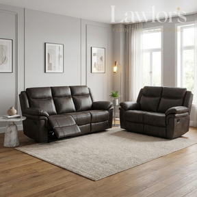 Grey 3+2 leather sofa set in a living room