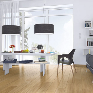 The Livorno Oak Laminate Flooring 12mm features AC5 rating, oak finish, easy installation with underfloor heating compatibility.