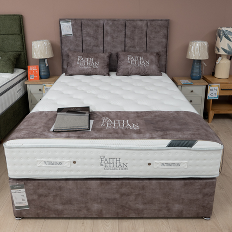 The Lisbon Fabric Headboard and Luxury Panelled Divan features 12" panelled with plush padding, custom fabric, colour & size options such as wall mount, adding style to any bed!