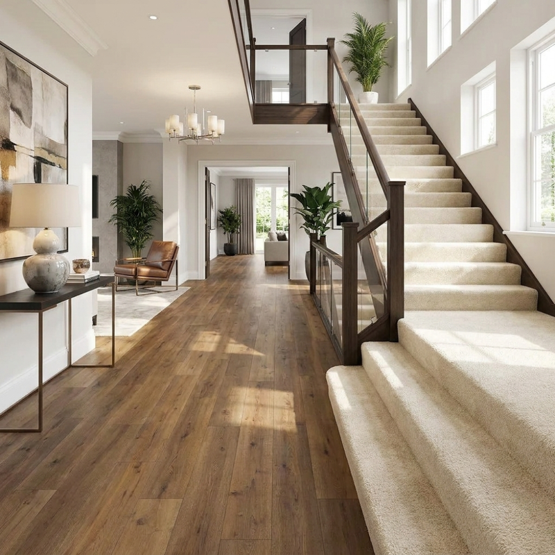 Laminate and carpet flooring in a luxury home