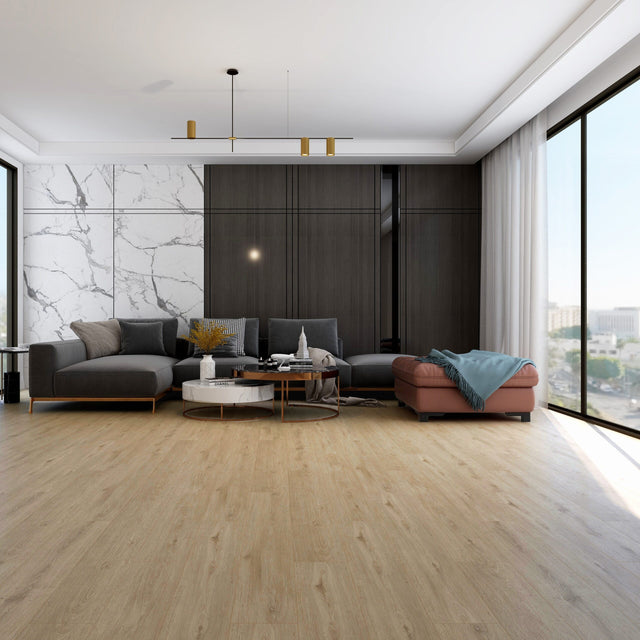 Liberty Rock Miami Vinyl & SPC 5.2mm: 100% waterproof, acoustic underlay (18dB), scratch-resistant PU surface, and easy installation with Uniclic technology