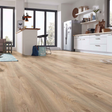 AC5 rated Marco Oak Beige Laminate Flooring with embossed finish, 5G click system and underfloor heating compatible for water based flooring.