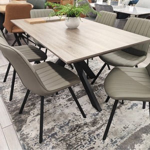 The Malin Grey Dining Set includes the Malin Fixed Dining Table and 6 Tan Miro Dining Chairs