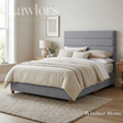 The Platinum Fabric Headboard and Manor Divan features horizontal panel design, tucked detail, custom fabric, colour & size options, to compliment any bed style
