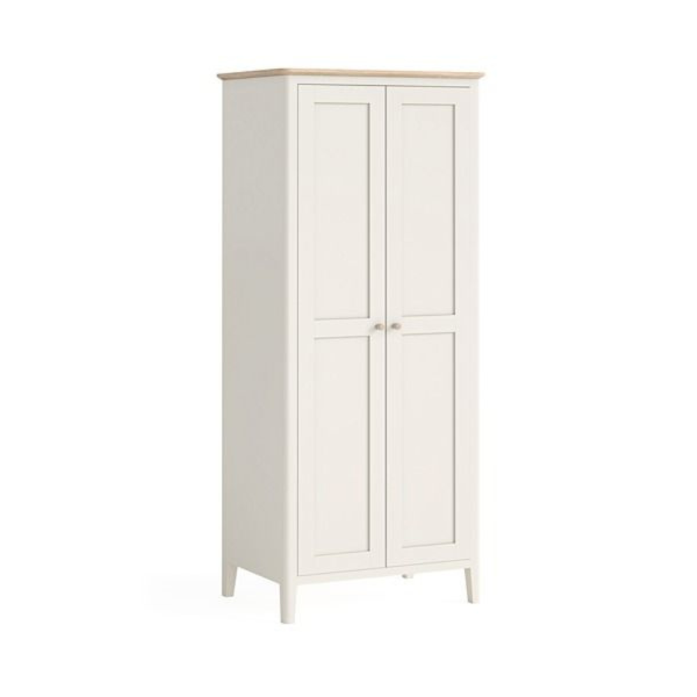 The Marlow Full Hanging Wardrobe in Coconut Milk features a full-hanging design, oak top and painted finish