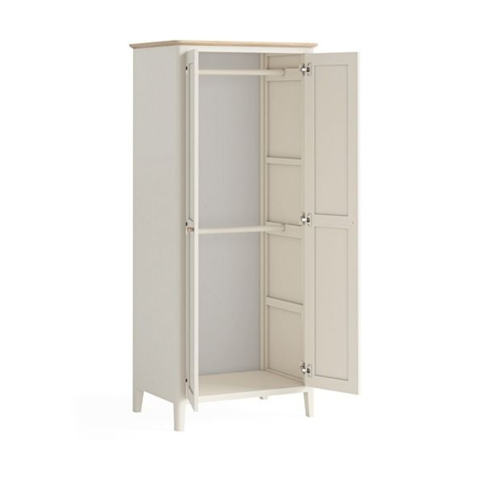 The Marlow Full Hanging Wardrobe in Coconut Milk features a full-hanging design, oak top and painted finish