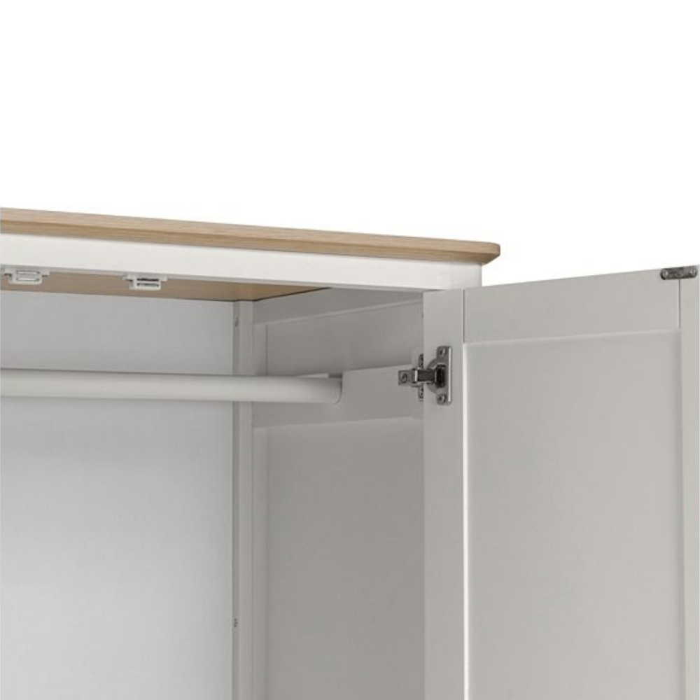 The Marlow Full Hanging Wardrobe in Coconut Milk features a full-hanging design, oak top and painted finish