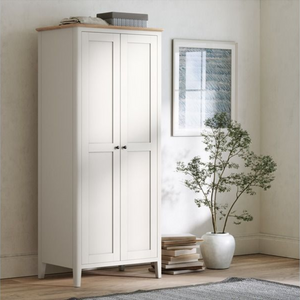 The Marlow Full Hanging Wardrobe in Coconut Milk features a full-hanging design, oak top and painted finish