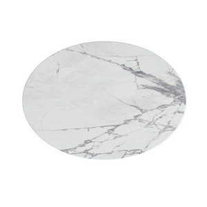 The Marmora Oval Side Table - Gold Base & White Marble features C-shaped design, gold steel frame, white marble top