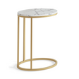The Marmora Oval Side Table - Gold Base & White Marble features C-shaped design, gold steel frame, white marble top