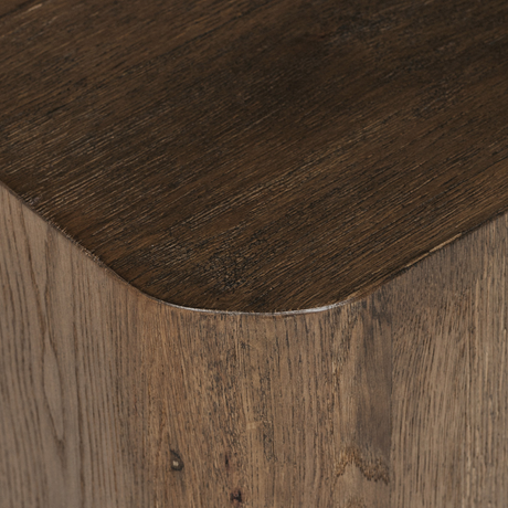 Close up image of a tree table corner.