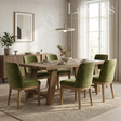 Dining room with oak dining table and green chairs set