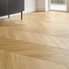 The Menor Oak Chevron SPC Flooring features elegant chevron design, waterproof mineral core, 25 year warranty and Titanium Nano finish for durability