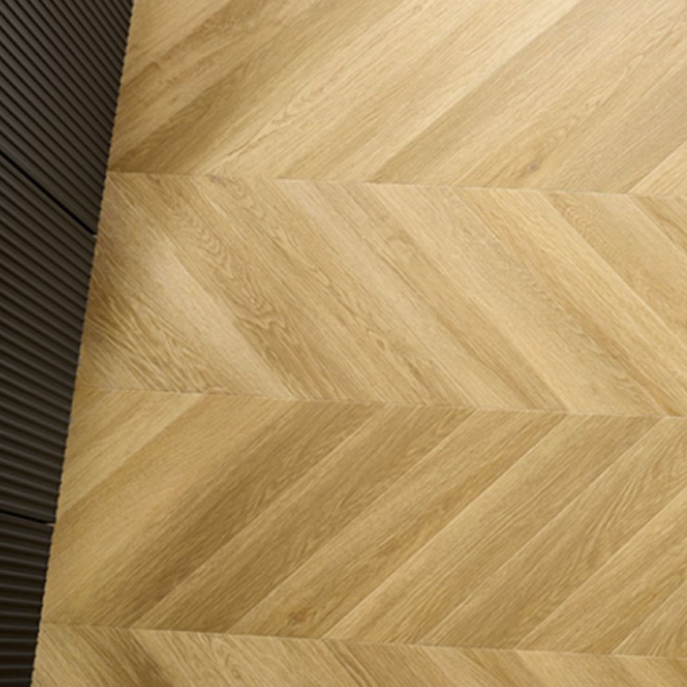 The Menor Oak Chevron SPC Flooring features elegant chevron design, waterproof mineral core, 25 year warranty and Titanium Nano finish for durability