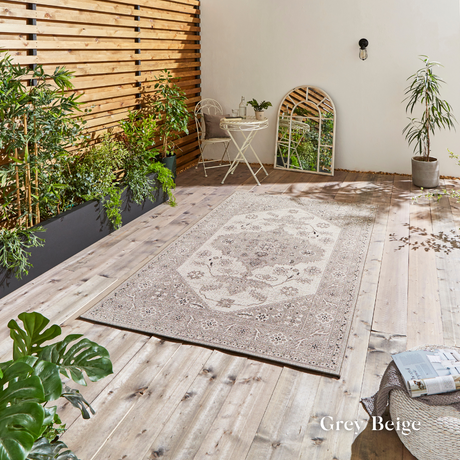 For your indoor or outdoor spaces the Miami Indoor/Outdoor Machine Made Rugs feature styles in vintage or botanical designs and durable polypropylene