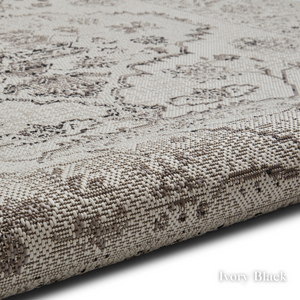 For your indoor or outdoor spaces the Miami Indoor/Outdoor Machine Made Rugs feature styles in vintage or botanical designs and durable polypropylene