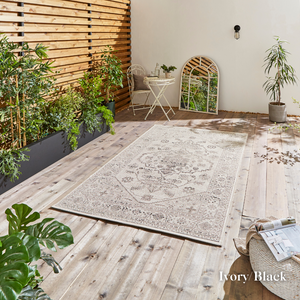 For your indoor or outdoor spaces the Miami Indoor/Outdoor Machine Made Rugs feature styles in vintage or botanical designs and durable polypropylene