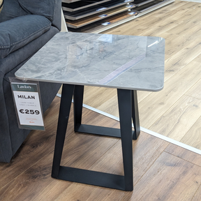 The Milan End Table features a striking dark grey marble top and sleek black legs provide ensuring both style and stability. Enjoy nationwide shipping!
