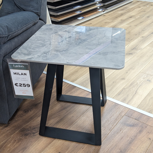 The Milan End Table features a striking dark grey marble top and sleek black legs provide ensuring both style and stability. Enjoy nationwide shipping!