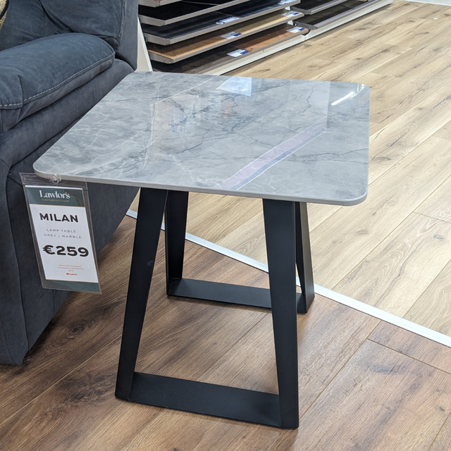 The Milan End Table features a striking dark grey marble top and sleek black legs provide ensuring both style and stability. Enjoy nationwide shipping!