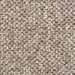 Close-up of textured beige carpet with 'Mink' label