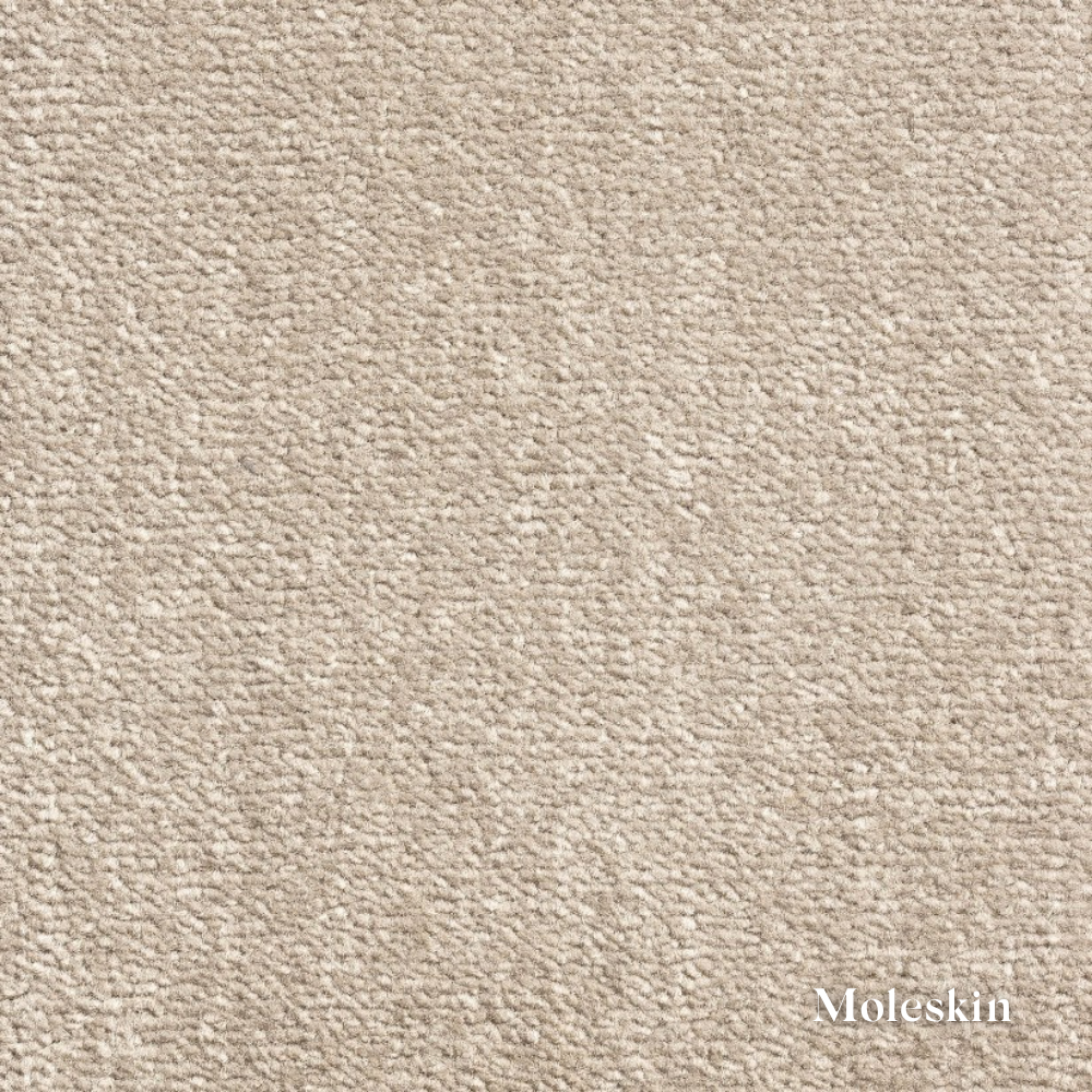 Close-up of beige fabric texture with 'Moleskin' branding.
