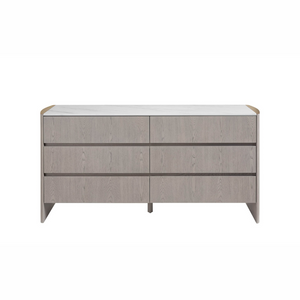 The Mondello 6 Drawer Chest in Washed Oak features a durable sintered stone top, luxurious detailing and 6 spacious drawers for style and functionality