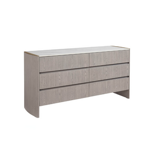 The Mondello 6 Drawer Chest in Washed Oak features a durable sintered stone top, luxurious detailing and 6 spacious drawers for style and functionality
