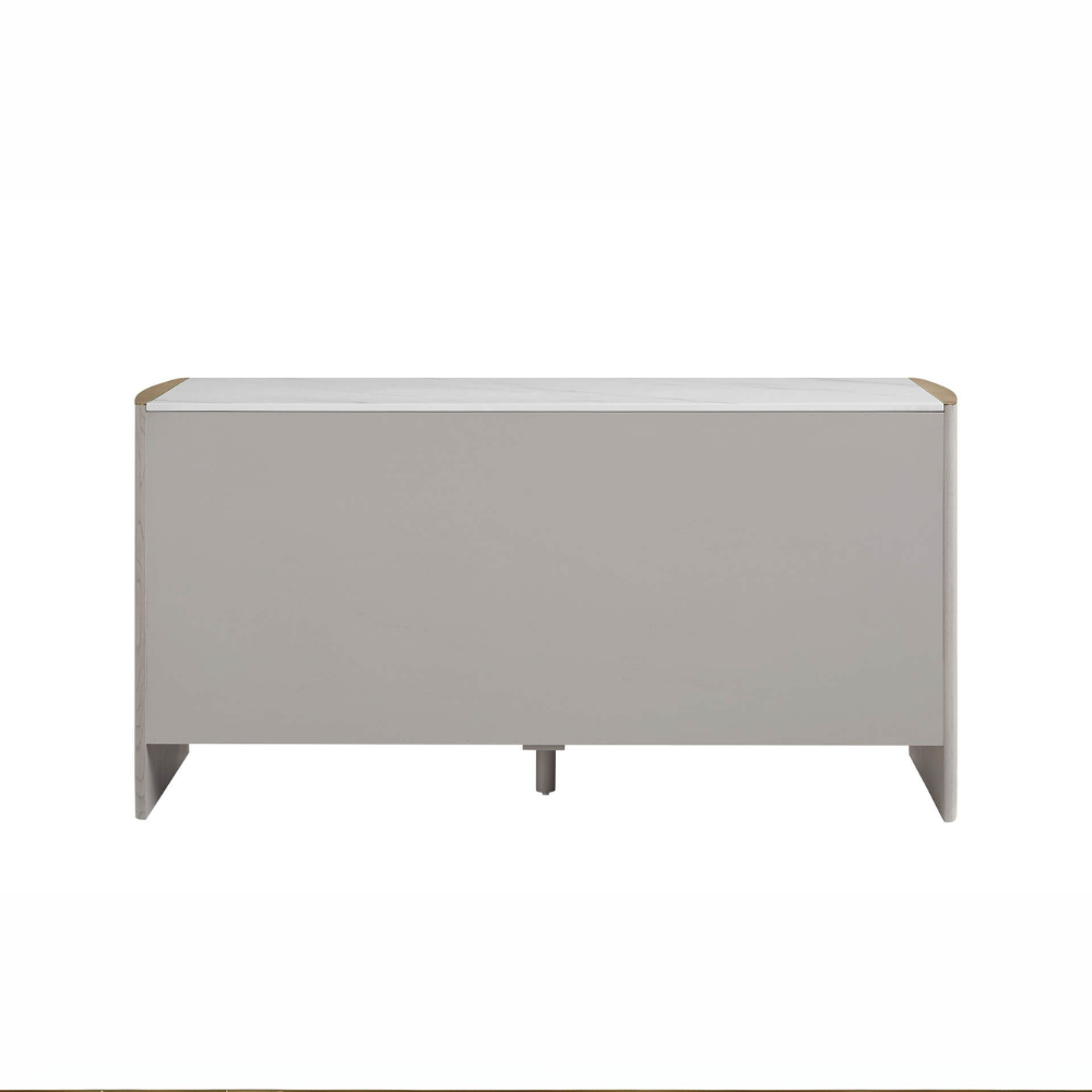 The Mondello 6 Drawer Chest in Washed Oak features a durable sintered stone top, luxurious detailing and 6 spacious drawers for style and functionality