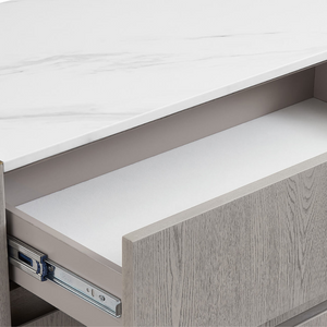 The Mondello 6 Drawer Chest in Washed Oak features a durable sintered stone top, luxurious detailing and 6 spacious drawers for style and functionality