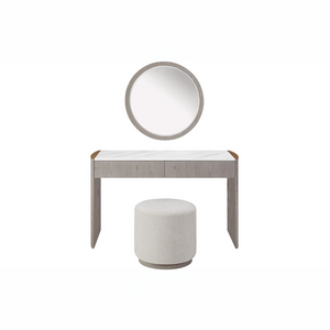The Mondello Round Mirror in Washed Oak features a sleek frame and a tempered glass, perfect for pairing with furniture or as a standalone accent