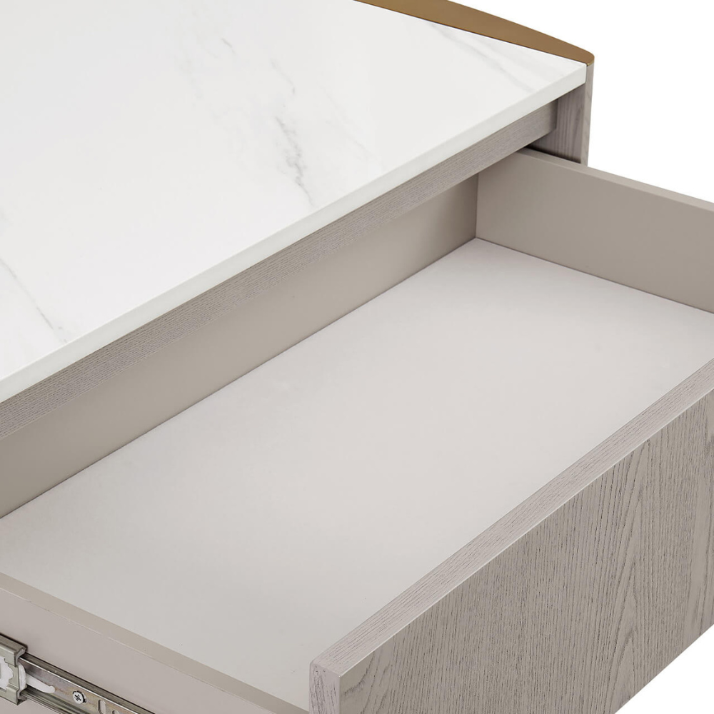 The Mondello Tall 5 Drawer Chest in Washed Oak offers a luxurious style, a durable stone top and five spacious drawers for elegant and practical storage