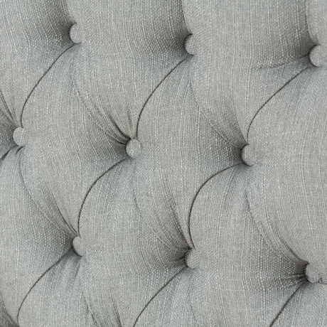 The Monika Fabric Headboard - 56" features elegant deep button Chesterfield design, custom fabric and floor standing with chrome gliders, ideal for any bed!