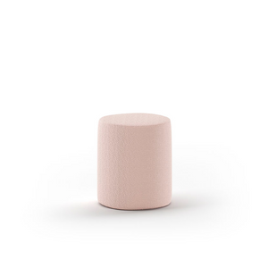 The Moon Kids Stool in Boucle is available in pink, white, grey and olive green, soft upholstery, multifunctional design and Belgian style