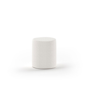 The Moon Kids Stool in Boucle is available in pink, white, grey and olive green, soft upholstery, multifunctional design and Belgian style