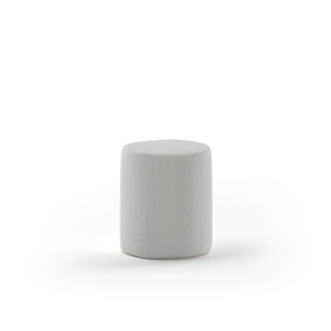 The Moon Kids Stool in Boucle is available in pink, white, grey and olive green, soft upholstery, multifunctional design and Belgian style