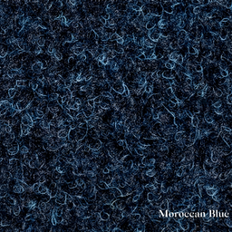 Textured blue fabric with 'Moroccan Blue' label