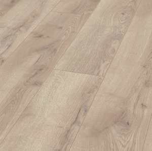 The Mountain Oak Beige Laminate Flooring - 12mm features long planks, AC5 durability, and 5G click installation system.