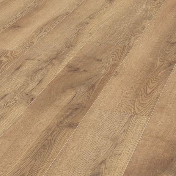 The Mountain Oak Nature Laminate Flooring - 12mm features AC5-rated for durability and long planks in a natural oak finish.