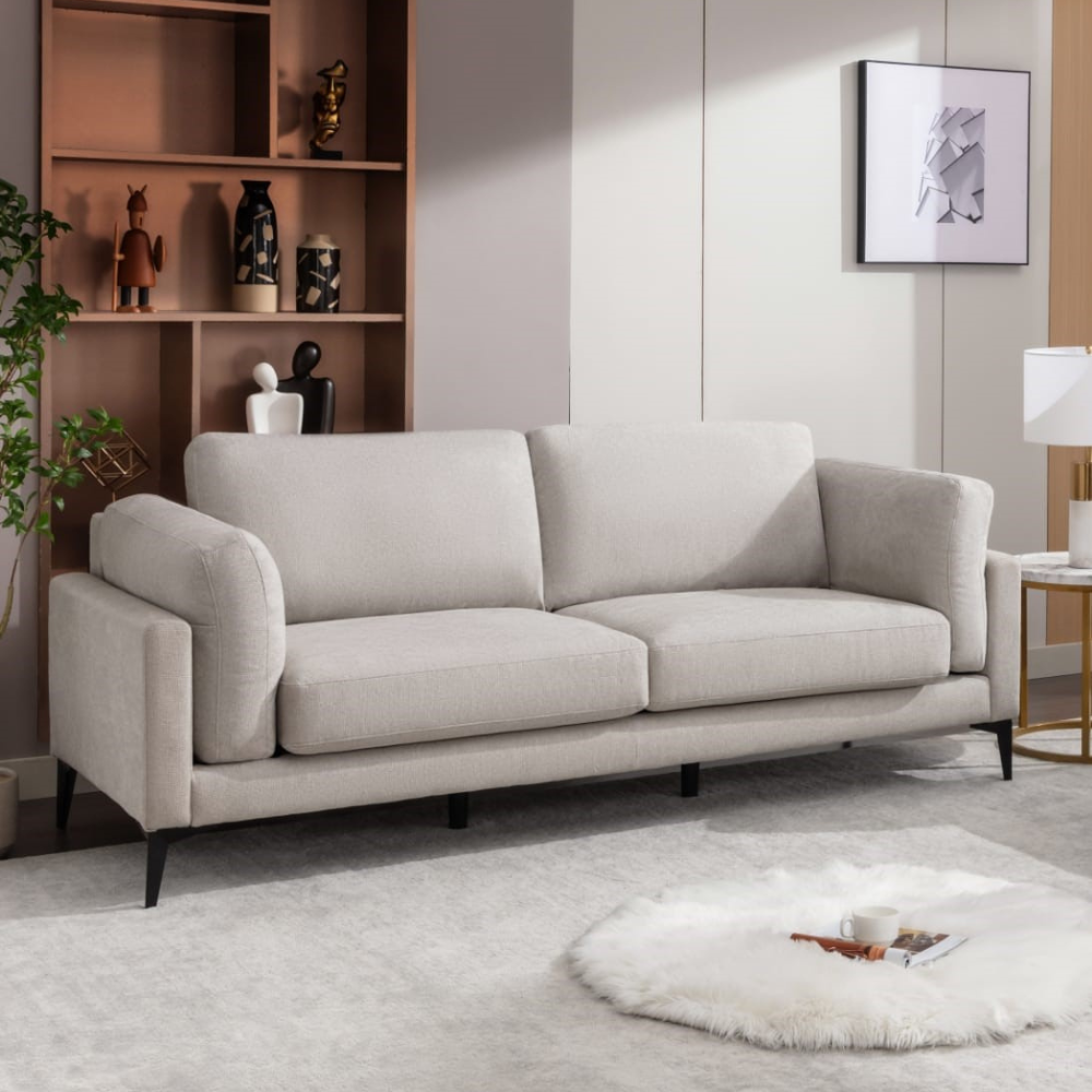 The Newport 3+2 Sofa Set in Light Grey features soft-touch fabric, padded headrests, armrests with 2 and 3 seater set